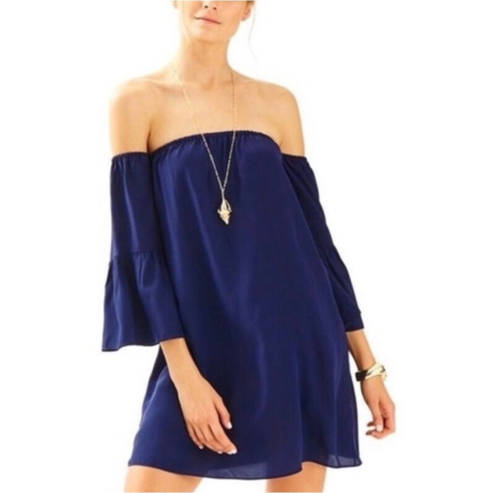 Lilly Pulitzer Navy silk Sanilla dress. Popular style.